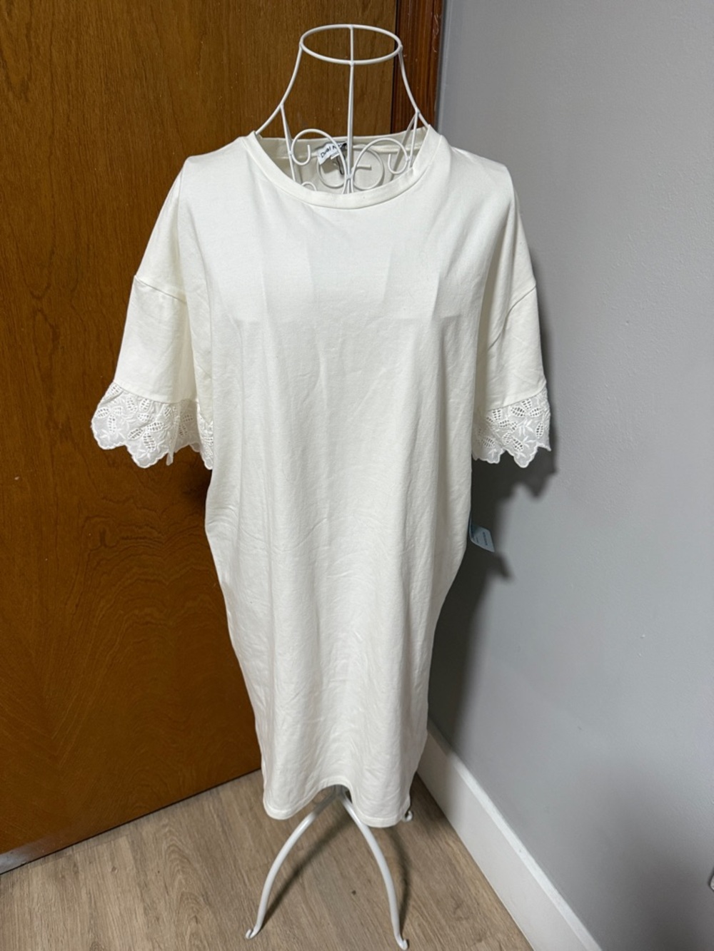 White Crochet-Sleeve Midi Dress